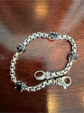 JAI John HARDY Silver Box Chain Bracelet w/ Cushion Cut Black Spinel Stations